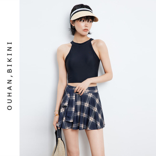 2025年新款 泳衣女 小胸聚拢高腰遮肚显瘦保守学生温泉分体平角裙式