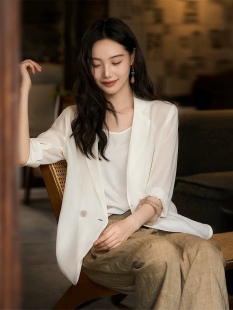 防晒日常百搭上衣春新 轻盈莱赛尔混纺微松外套 春夏通勤薄款 西装