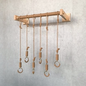 货架衣架侧挂新款 服装 店上墙展示架吊架麻绳吊环复古实木壁挂童装