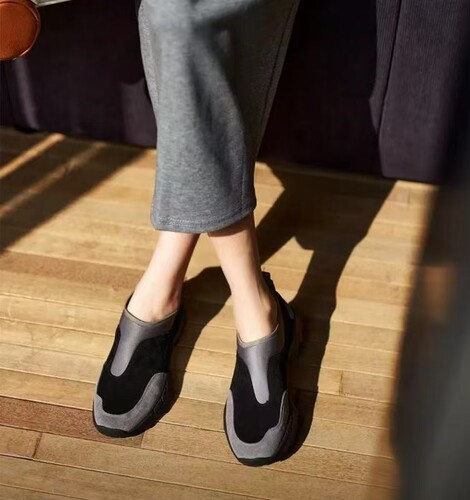 CSDUN春秋新款德国厚底一脚蹬真皮深口单鞋法式欧货舒适通勤女鞋