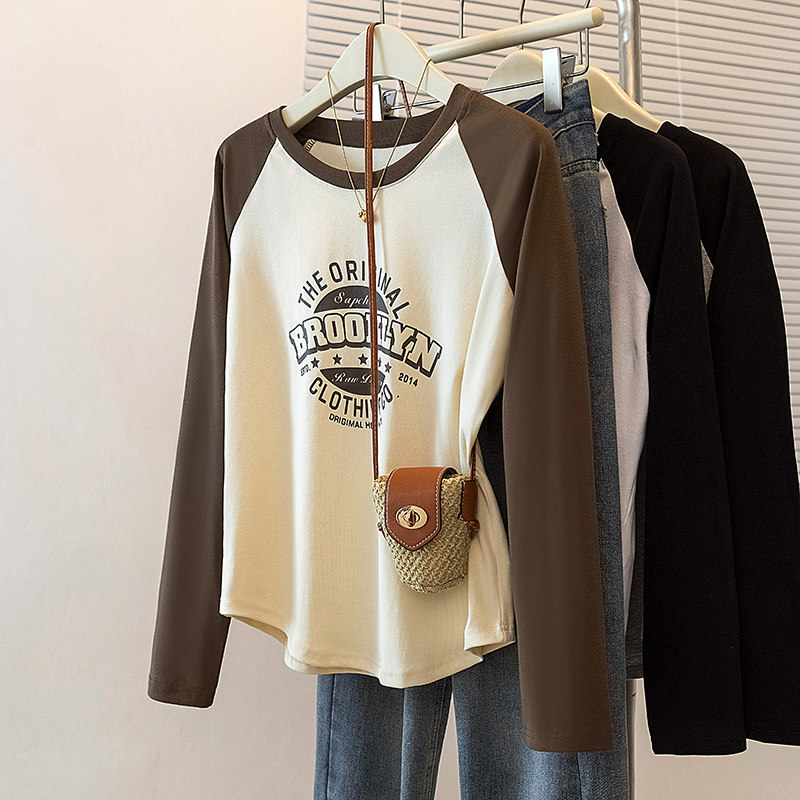 实拍大码女装设计感小众印花拼色t恤女胖mm圆领长袖洋气百搭上衣,女装/女士精品,大码内搭,淘宝优惠券,粉丝福利购,淘宝优惠卷