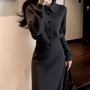 冬季搭配一整套高级感超好看独特宽松时尚慵懒软糯毛衣半裙两件套