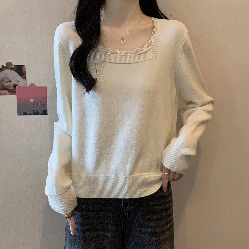 实拍 胖mm春装大码女装花边拼接方领针织衫显瘦宽松韩版洋气上衣,女装/女士精品,大码内搭,淘宝优惠券,粉丝福利购,淘宝优惠卷