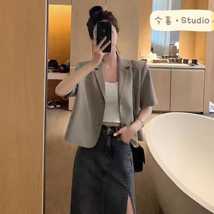 外套工作裝 2025夏季 上衣 西裝 百搭韓系氣質休閑墊肩短袖 新款 女時尚