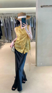 國風重工刺繡馬甲無袖 2025夏季 新款 女新中式 6494 緞面半身裙套裝