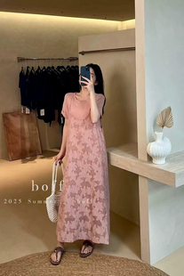 短袖 2025夏季 新款 女氣質慵懶花朵工藝疊穿吊帶裙 6690 連衣裙套裝