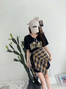 時(shí)尚 顯瘦格子裙簾設(shè)計(jì)小眾露背長T恤兩件套女2828 新韓版 2025夏季