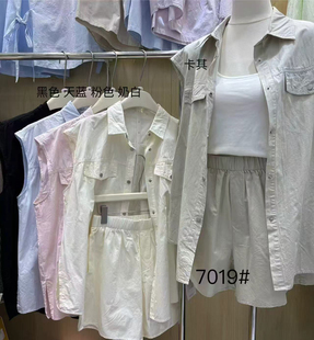襯衫 2025夏季 新款 女慵懶風休閑復古氣質無袖 兩件套7019 松緊腰短褲