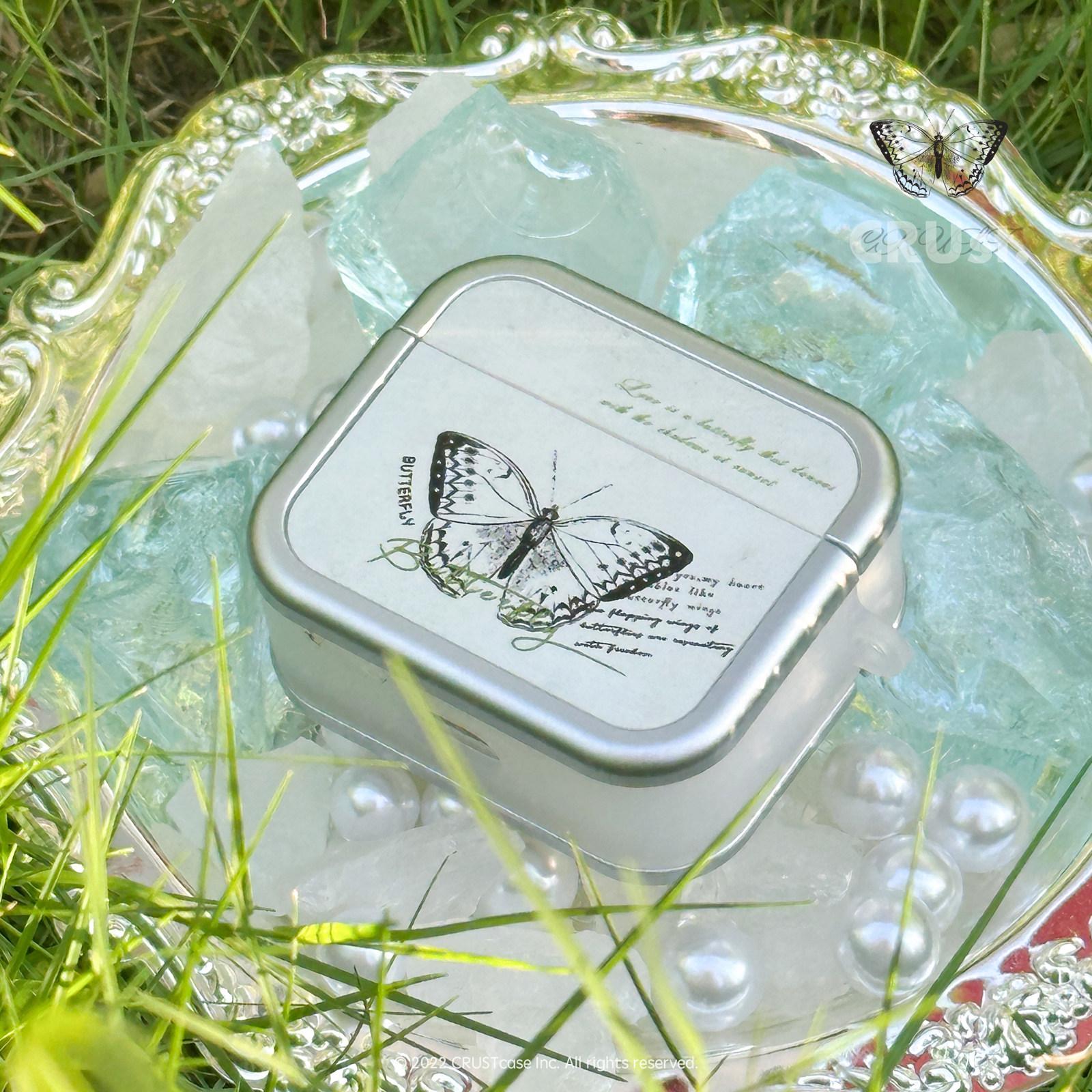 地壳说复古蝴蝶苹果耳机壳适用AirPods1/2/3/4/pro/pro2银框二合一可站立耳机保护套软壳做旧艺术小众,3C数码配件,耳机保护套,淘宝优惠券,粉丝福利购,淘宝优惠卷