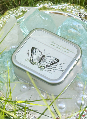 地壳说复古蝴蝶苹果耳机壳适用AirPods1/2/3/4/pro/pro2银框二合一可站立耳机保护套软壳做旧艺术小众