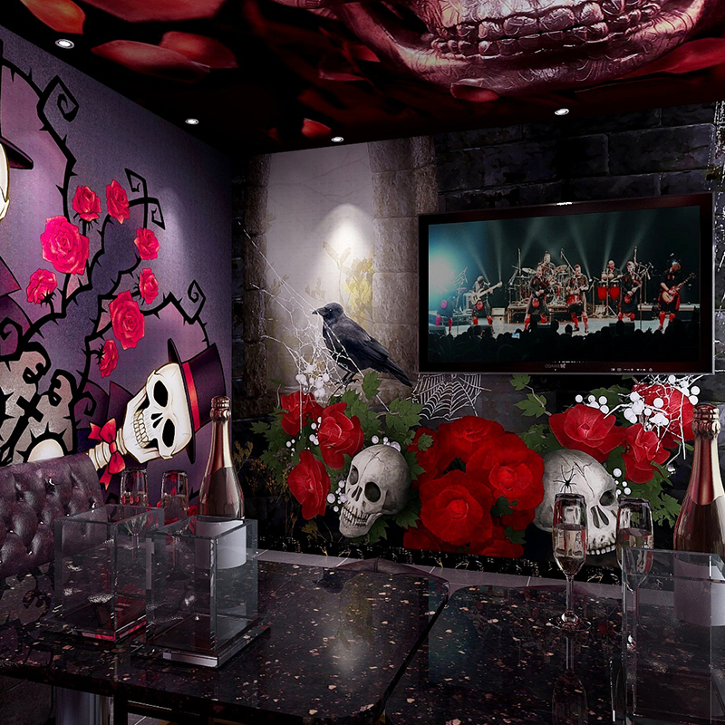 鬼屋恐怖阴森壁画3d立体密室逃脱电影院壁纸惊悚包厢ktv主题墙纸