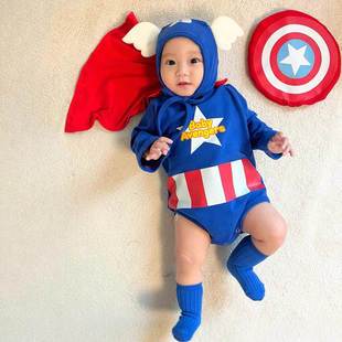 婴儿春夏连体衣队长披风宝宝哈衣爬服新生儿满月百天周岁拍照礼服