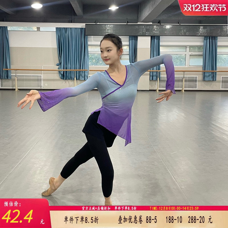 古典舞服舞蹈纱衣身韵练功服中国舞蹈女上衣飘逸加钻艺考集训秧歌