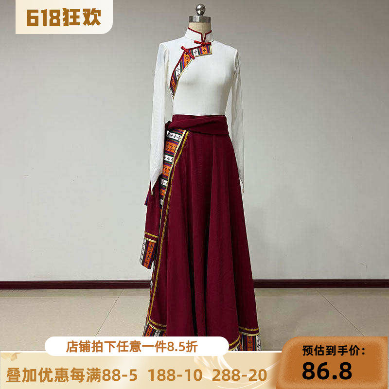 藏族舞蹈服装女练功服民族民间演出表演服艺术艺考大摆群