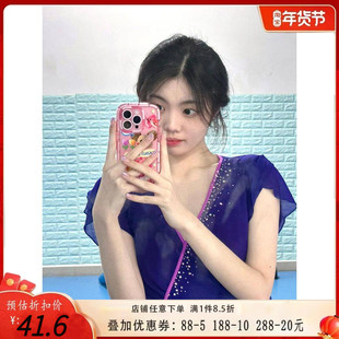 古典舞短袖修身基训身韵舞蹈纱衣练功服蝴蝶袖罩衫成人女短款上衣