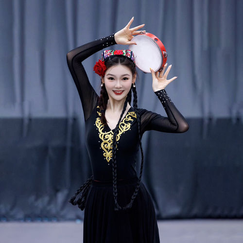 舞研依库新疆维吾尔维族舞蹈服女服装练功服演出表演基训大摆裙