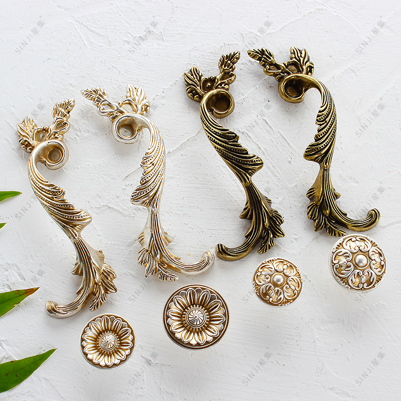 星集法式柜门拉手欧式抽屉小拉手新古典单孔衣柜橱柜门把手复古银