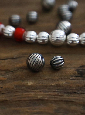 925纯银西瓜珠印第安银饰项链配珠日潮复古手链隔珠灯笼珠散珠