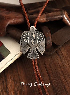 925纯银美式西部牛子领结手工印第安纳瓦霍雷鸟复古BOLO TIE领带