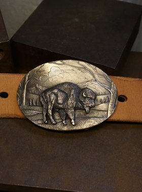 原创设计实心黄铜北美野牛皮带头西部复古腰带扣男女平板扣