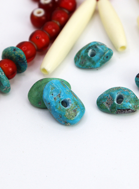 美式复古手工松石隔珠捷克白芯琉璃珠鹿皮绳项链散珠美松珠牛骨珠