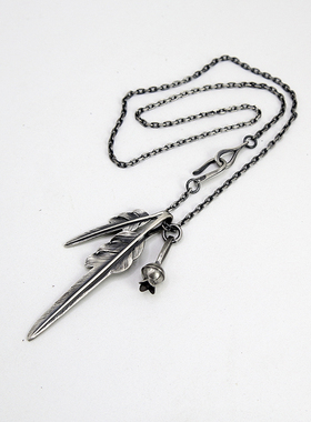 925纯银石榴花吊坠拉里史密斯Larry Smith风切羽太角链素羽毛项坠