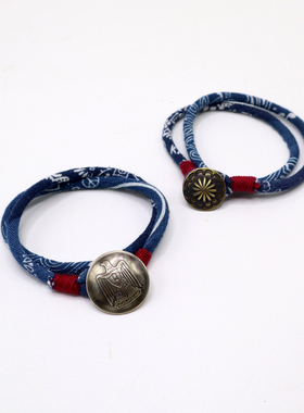 原创设计蓝染古布绳男女手环手链