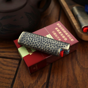 j3j5打火机壳草蜢户外一次性手工锤纹打火机套 加厚纯黄铜比克bic