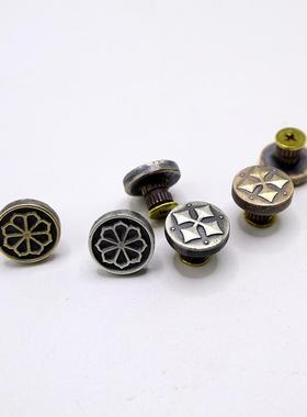 925纯银财布扣手工皮具黄铜十字架螺丝钉扣装饰扣工业复古皮带扣