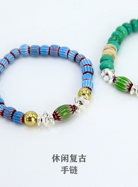 情侣925银珠松石珠原创设计手链