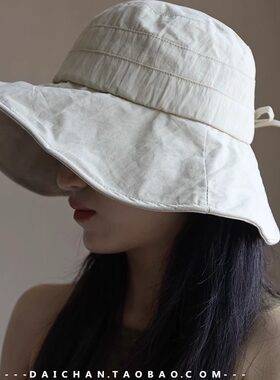 纯色肌理速干面宽檐百搭渔夫帽轻薄防晒遮阳帽 夏天女生加大护脸