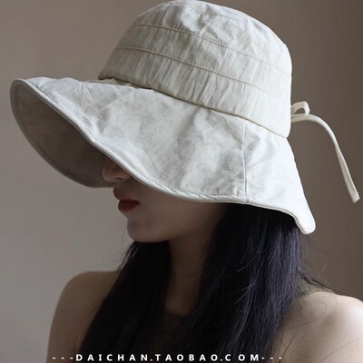 纯色肌理速干面宽檐百搭渔夫帽轻薄防晒遮阳帽 夏天女生加大护脸