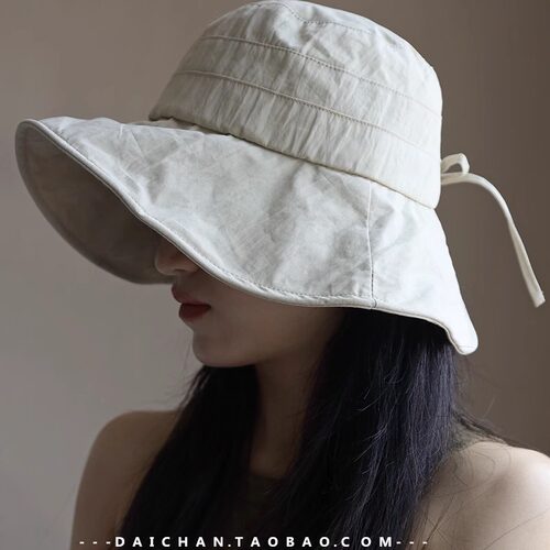 纯色肌理速干面宽檐百搭渔夫帽轻薄防晒遮阳帽 夏天女生加大护脸
