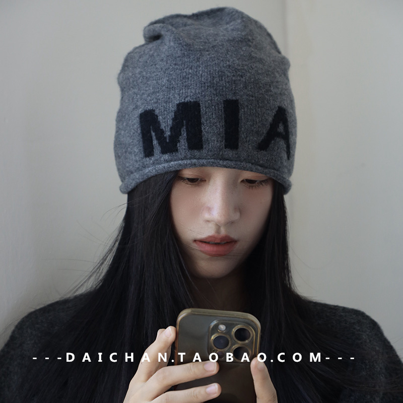 舒适软糯大字母套头冷帽 秋冬季男女可带大头围 薄款 滑雪针织帽