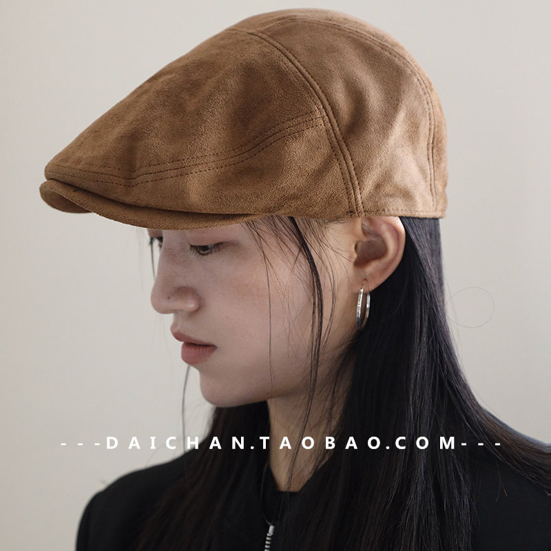 软麂皮无中线复古纯色前进帽舒适百搭棕色帽子 春秋加厚鸭舌帽