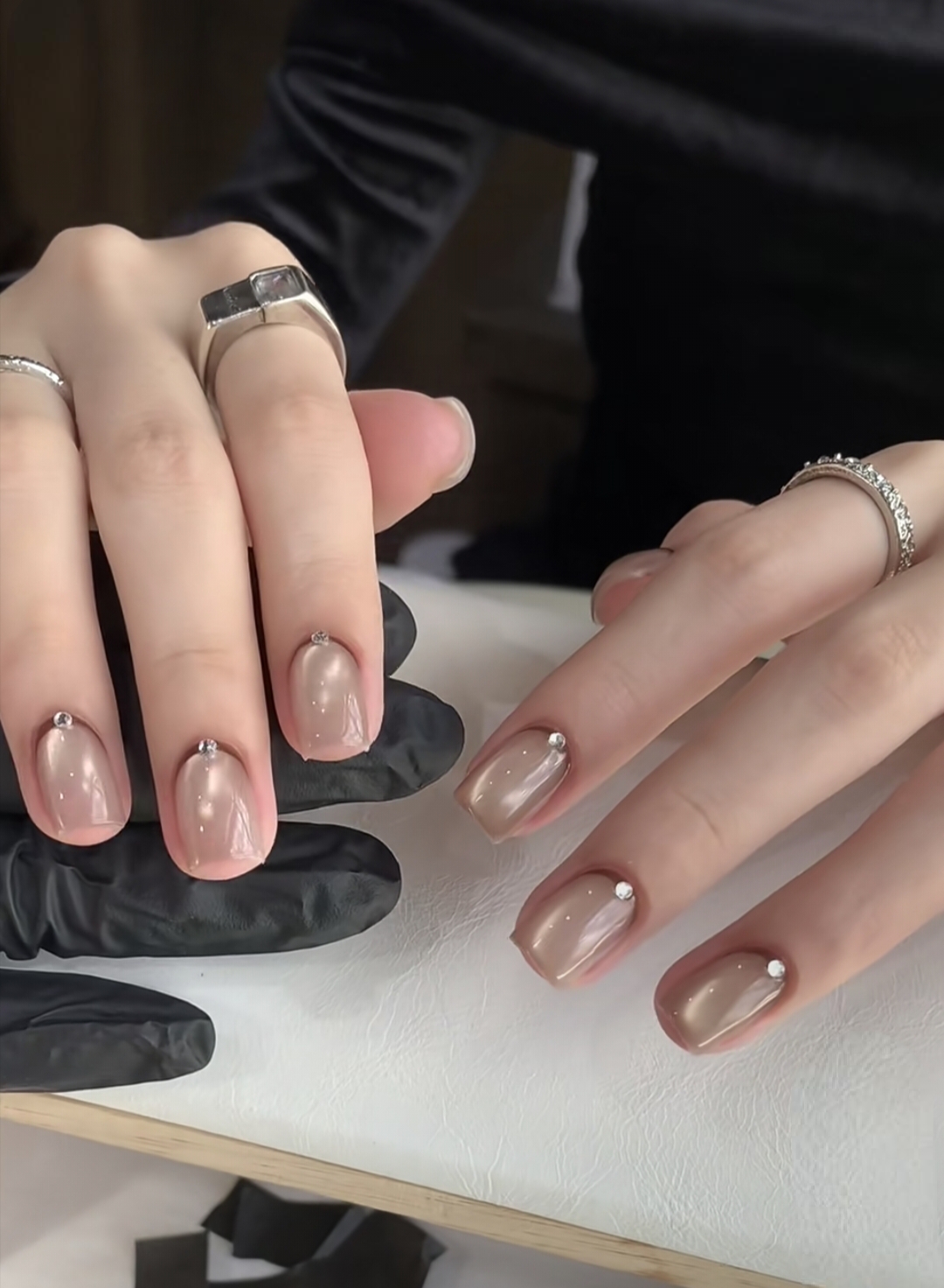 纯手工定制猫眼反法式穿戴甲短款美甲贴片成品假指甲可拆卸