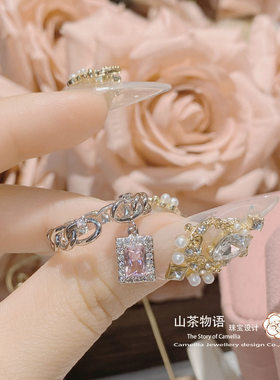 多切面樱花粉小方块活口指环