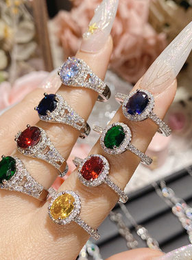 中世纪复古璀璨精致彩宝戒指女