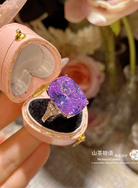 新款方形爆闪戒指山茶高碳钻简约