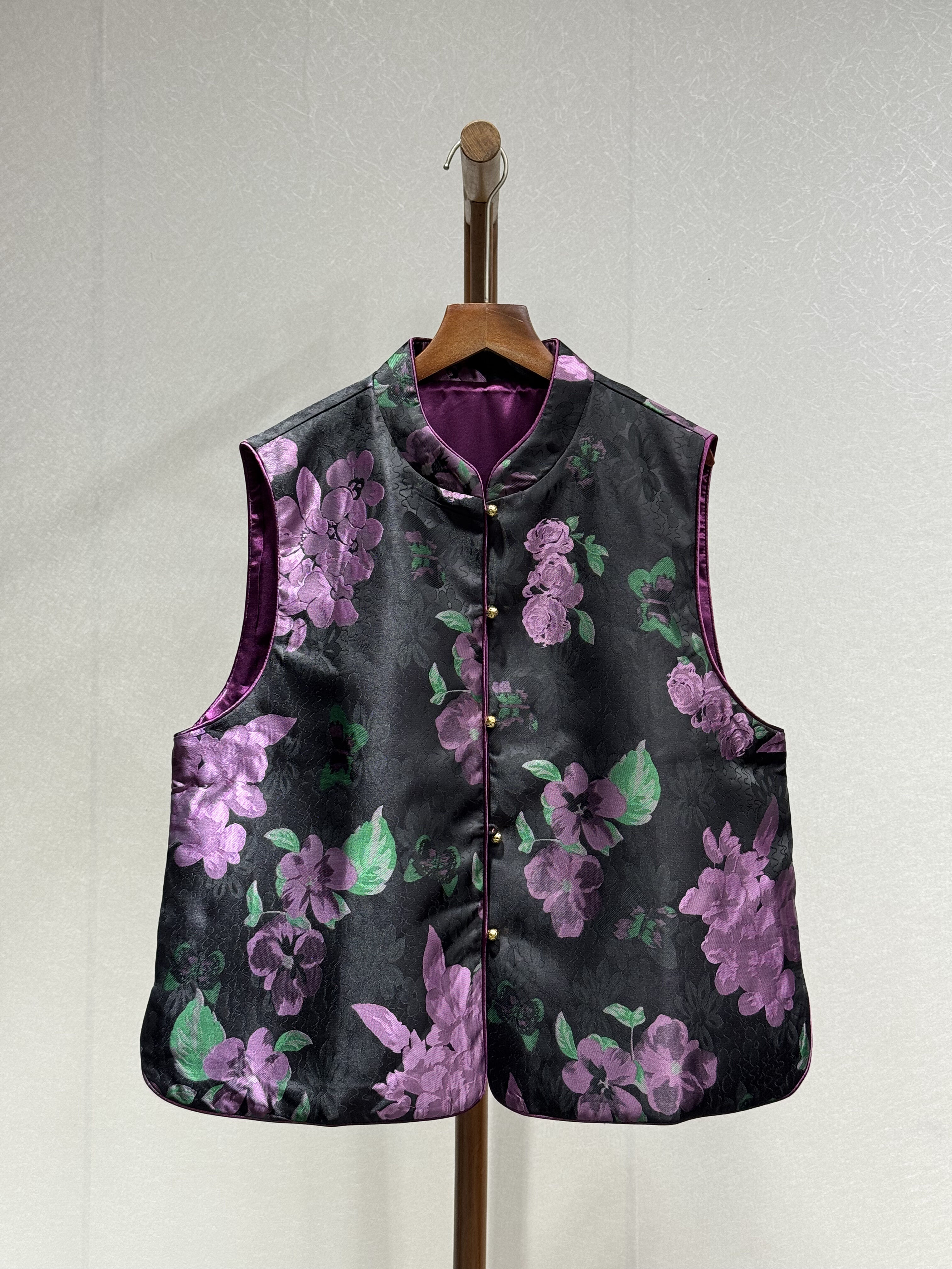 小众设计 重磅织锦 时尚百搭气质秋季中式立领无袖马甲5223