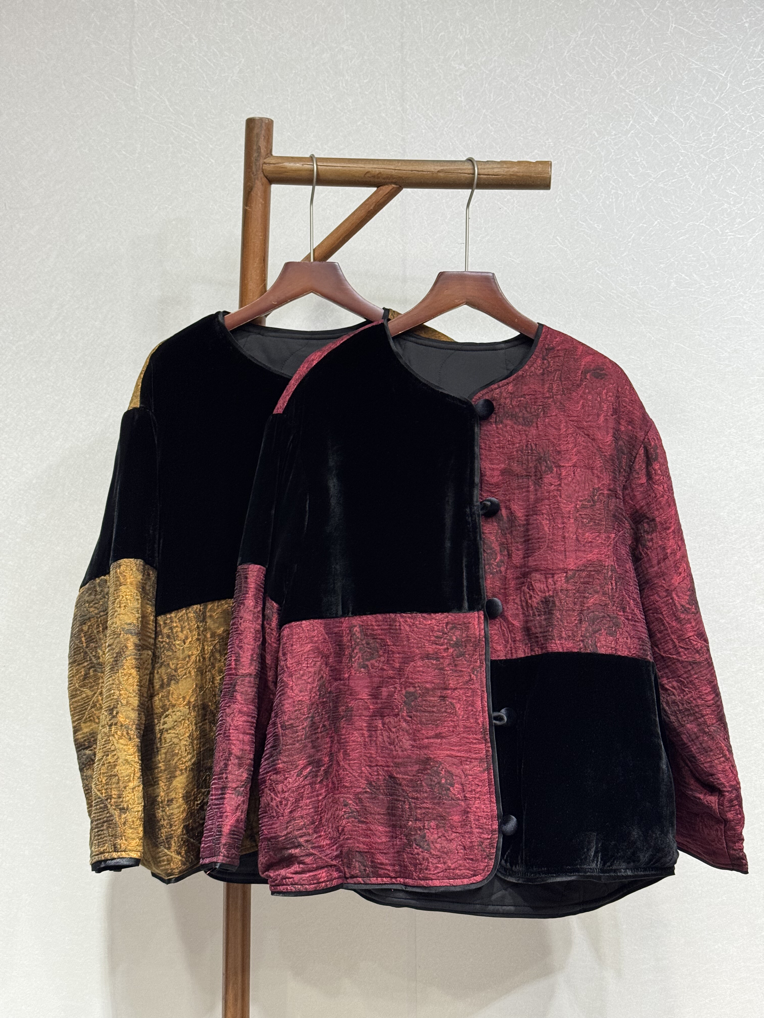 原创设计 重磅丝绒夹棉 时尚气质百搭加厚长袖秋冬棉服30225