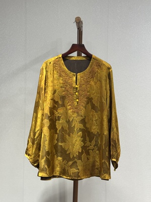 原创设计 重磅香云纱 时尚百搭气质显瘦刺绣提花衬衫26022