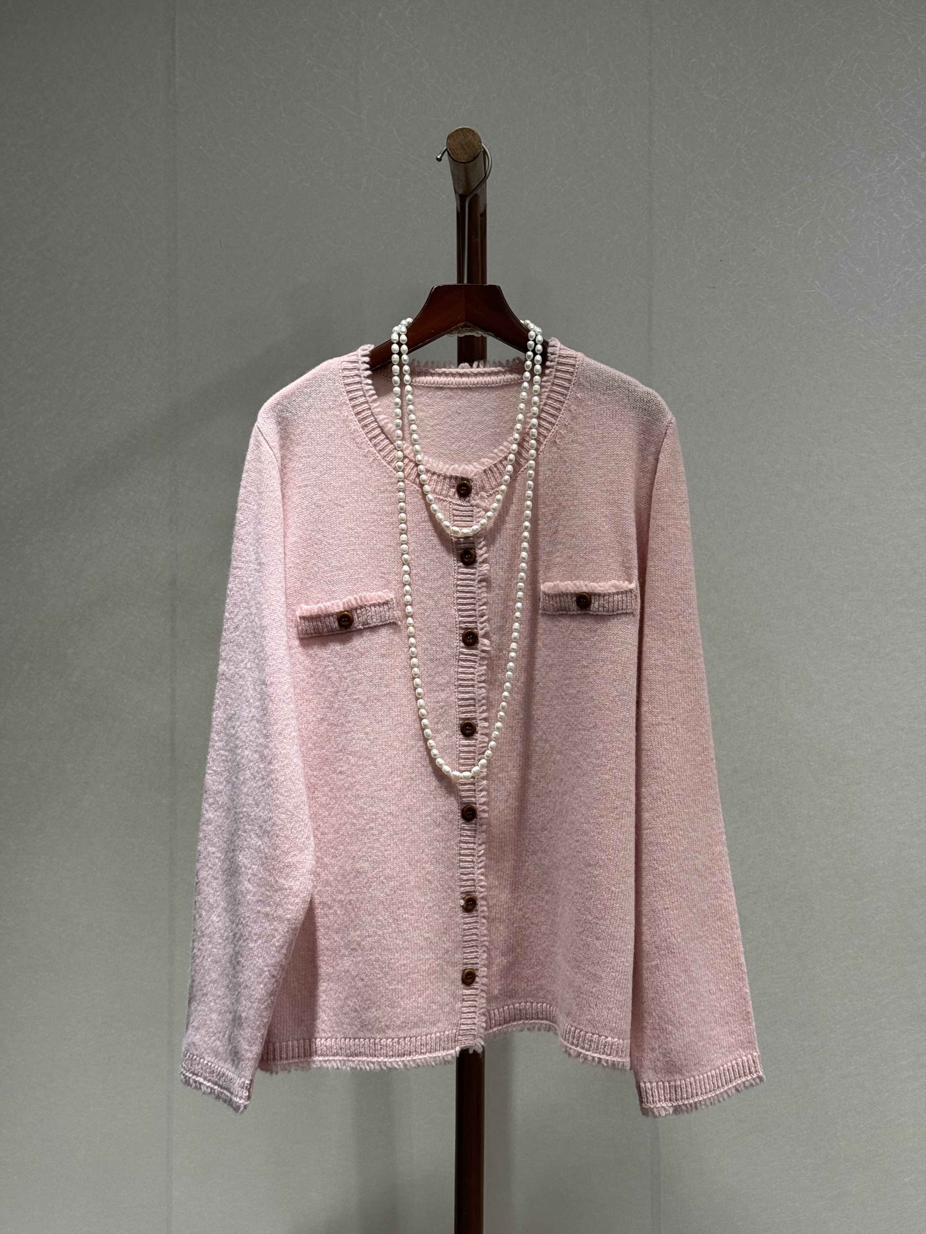 原创设计 时尚百搭休闲宽松显瘦慵懒风 小香风羊绒开衫外套8811