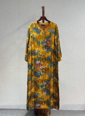 原创设计 重磅香云纱 时尚百搭高端提花祥云连衣裙6008