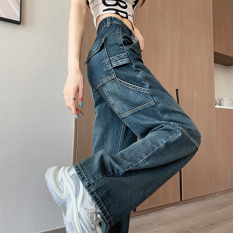 复古工装裤子女宽松牛仔阔腿裤加绒秋冬2025新款遮腿型高腰直筒裤,女装/女士精品,牛仔裤,淘宝优惠券,粉丝福利购,淘宝优惠卷