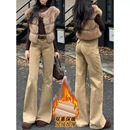 卡其色微喇牛仔裤 女秋冬加绒2025不贴腿小个子高腰显瘦喇叭拖地裤