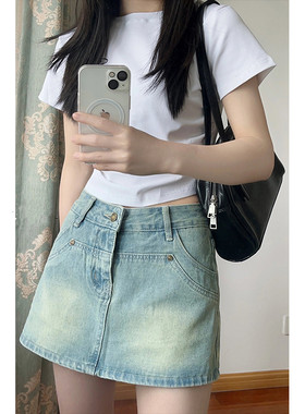 高腰牛仔短裙裤a字小个子半身裙