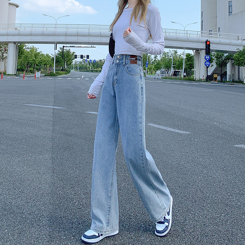 高腰牛仔裤女直筒宽松阔腿裤子