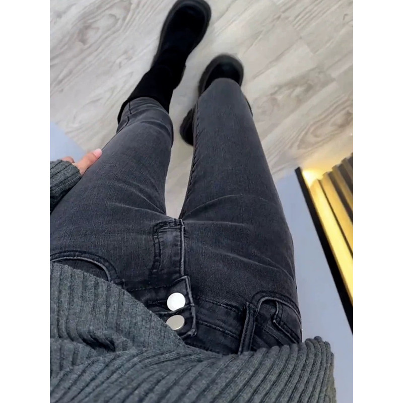 烟灰色牛仔裤女高腰秋冬加绒2025年新款弹力修身显瘦九分小脚裤子,女装/女士精品,牛仔裤,淘宝优惠券,粉丝福利购,淘宝优惠卷
