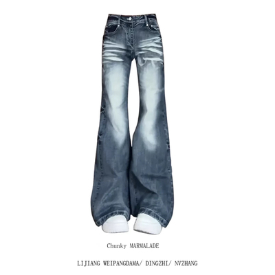 美式低腰微喇直筒牛仔裤阔腿裤子